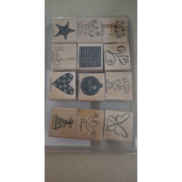 Stampin! Up Wood Mounted Rubber StamomSet 2005 Merry Mix Set Of 12 NEW - Picture 1 of 4